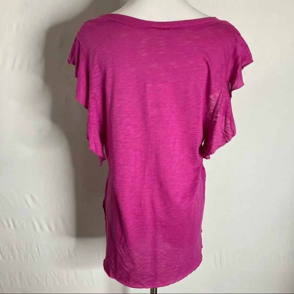 We The Free Pink So Easy Ruffle Sleeve Tee Small Free People Fuchsia NWT